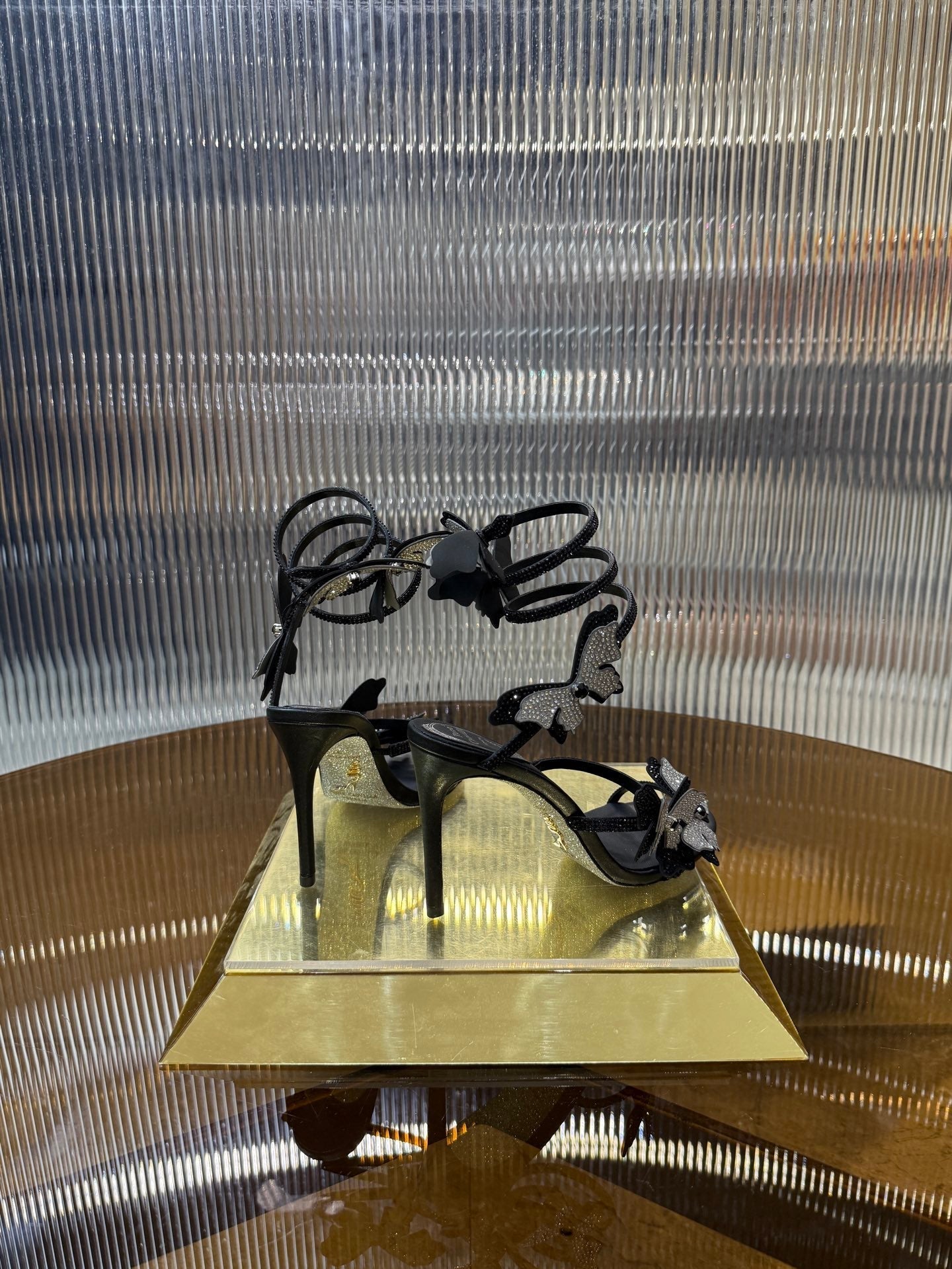 RC 25C Stiletto Sandals Black Silk Rhinestone 275776
