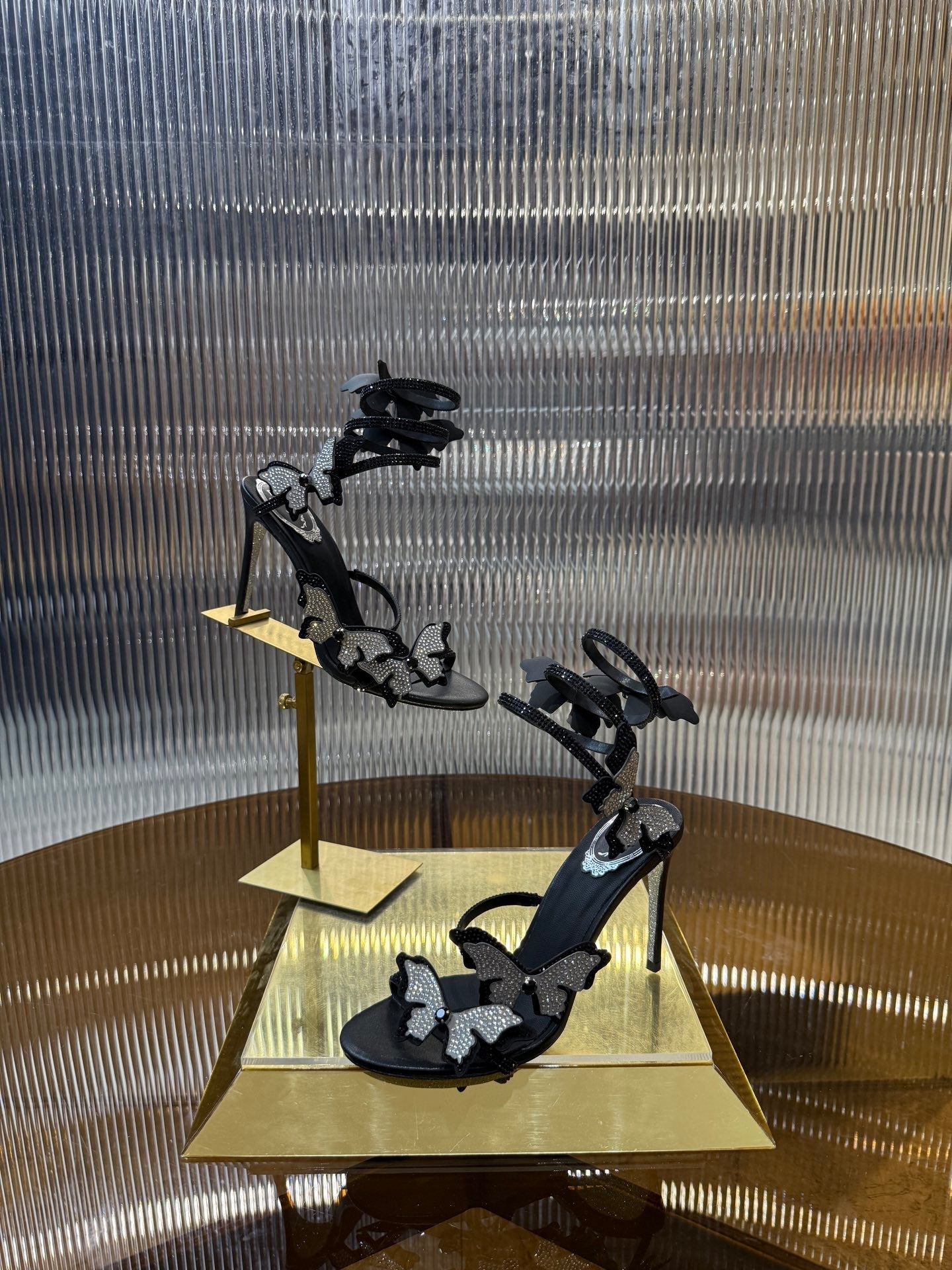 RC 25C Stiletto Sandals Black Silk Rhinestone 275776