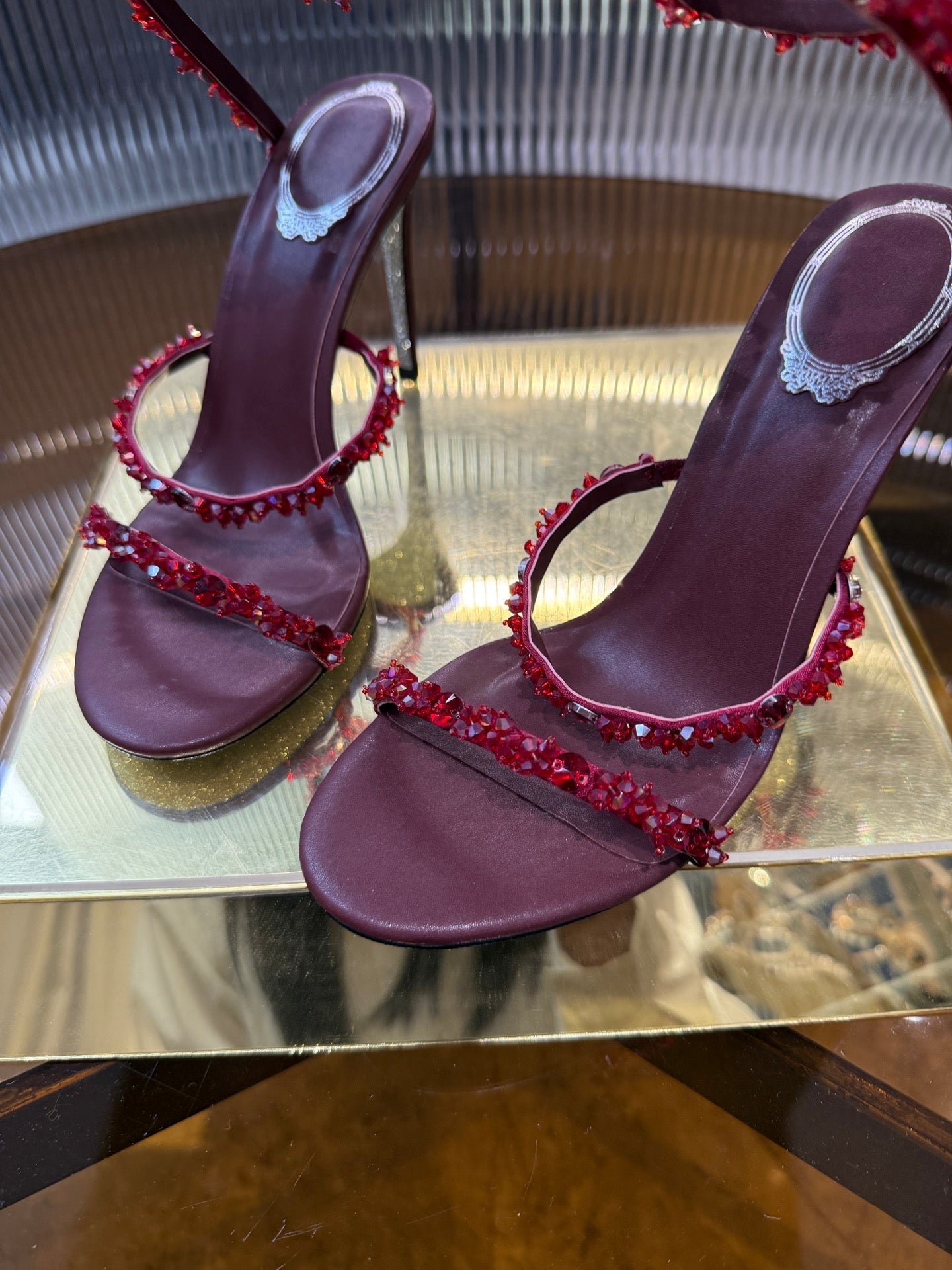 RC 25C Crystal Diamond Sandals Red Sheepskin Rhinestone 275779