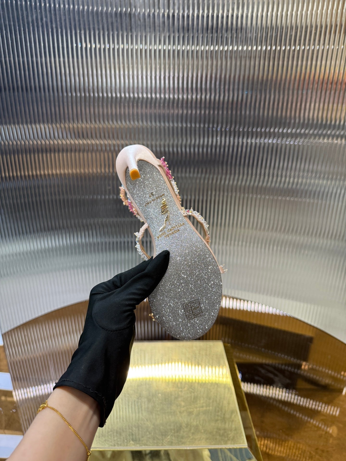 RC 25C Multicolor Diamond Sandals Pink Sheepskin Rhinestone 275781