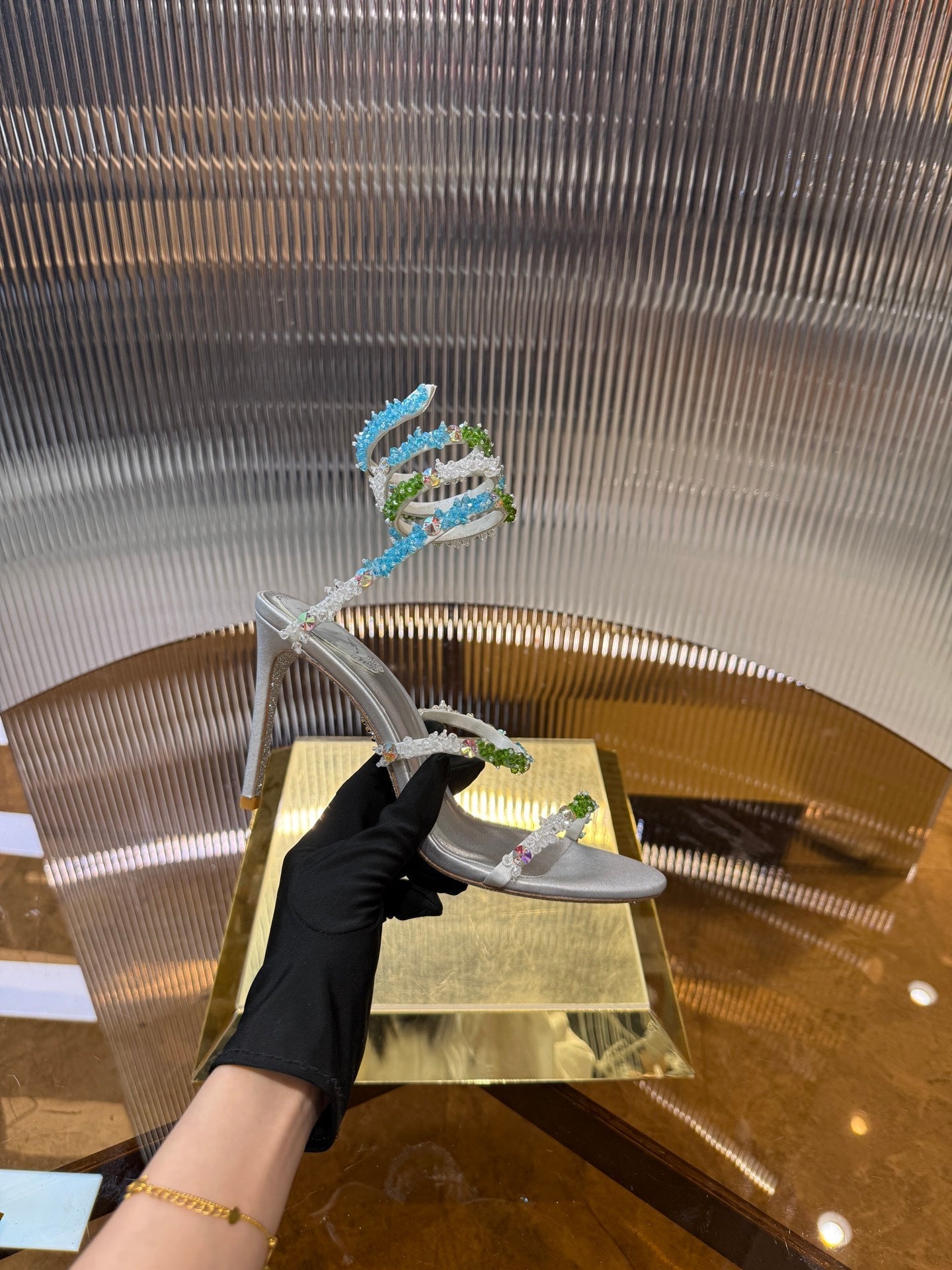 RC 25C Multicolor Diamond Sandals Silver Sheepskin Rhinestone 275782