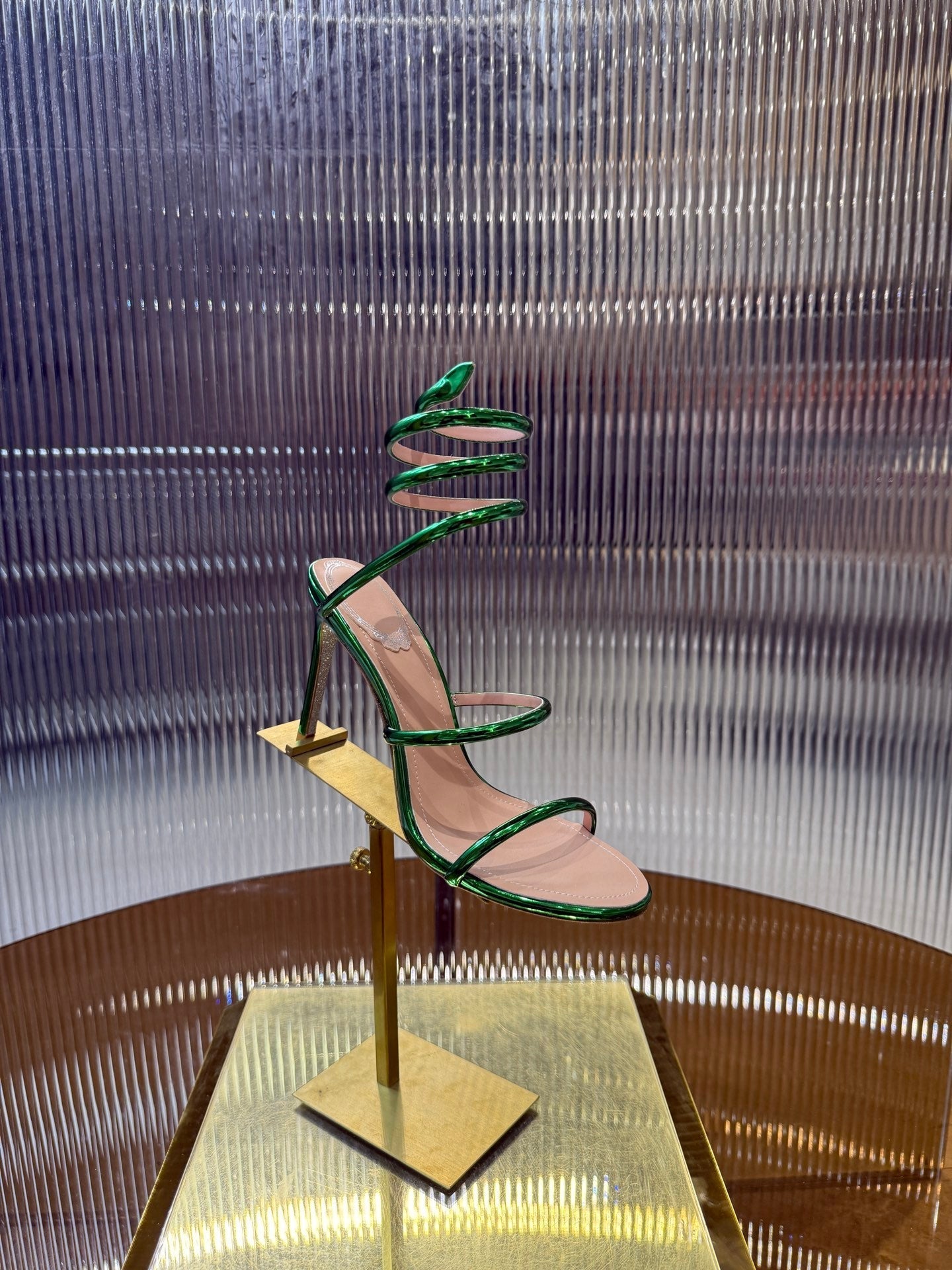 RC 25C Snake-Shaped Sandals 9.5cm Green Sheepskin 310627