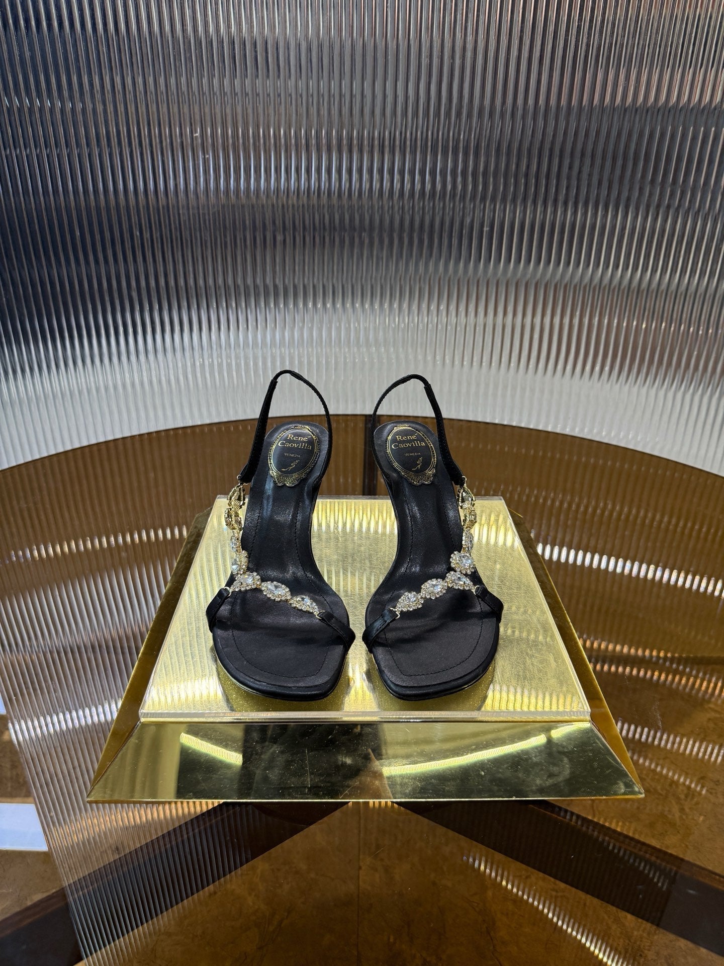 RC 25C Diamond Sandals Black Sheepskin Rhinestones 314825