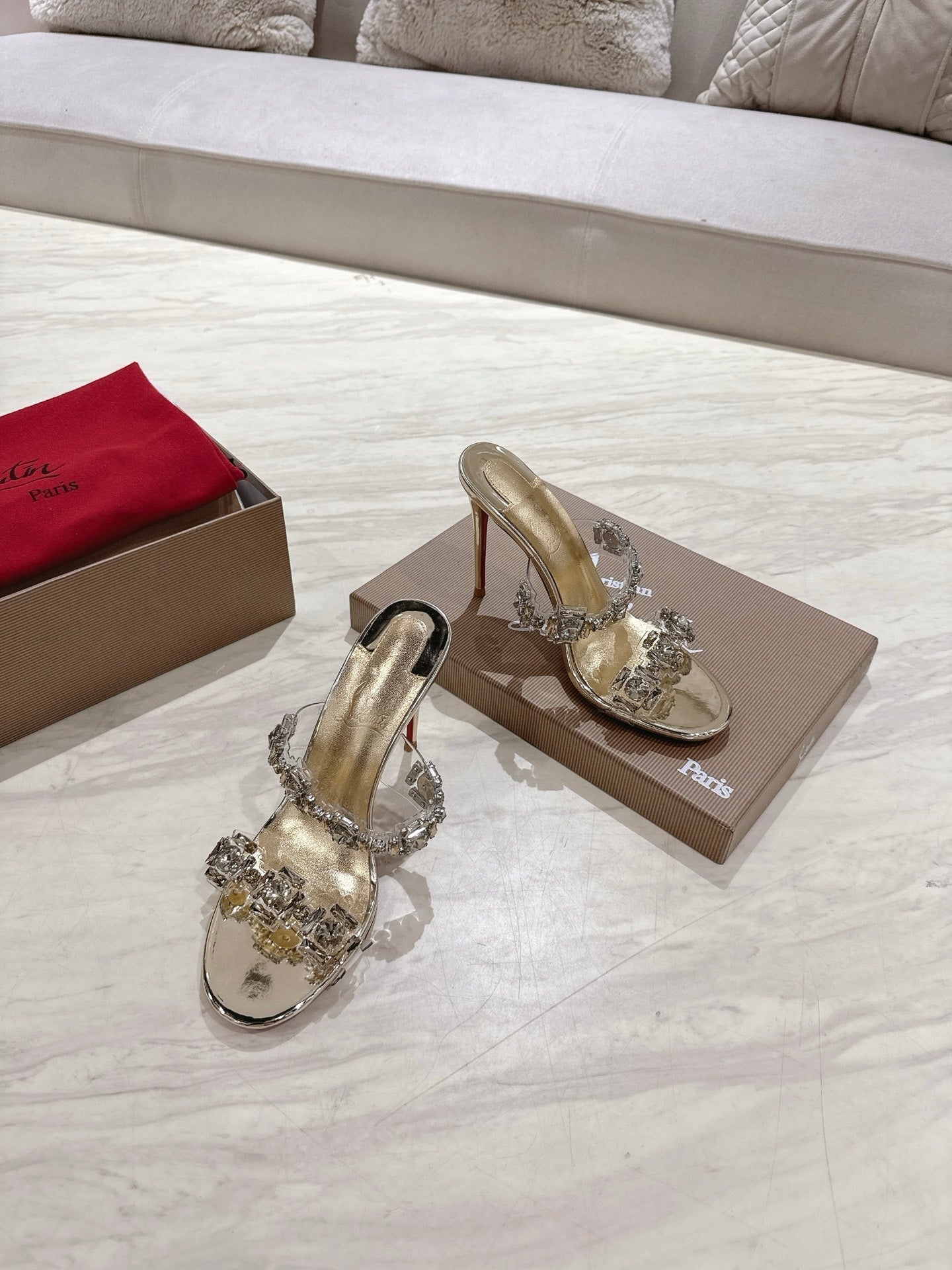 CL 25 Just Queen Sandals 10cm Gold PVC Sheepskin 307524