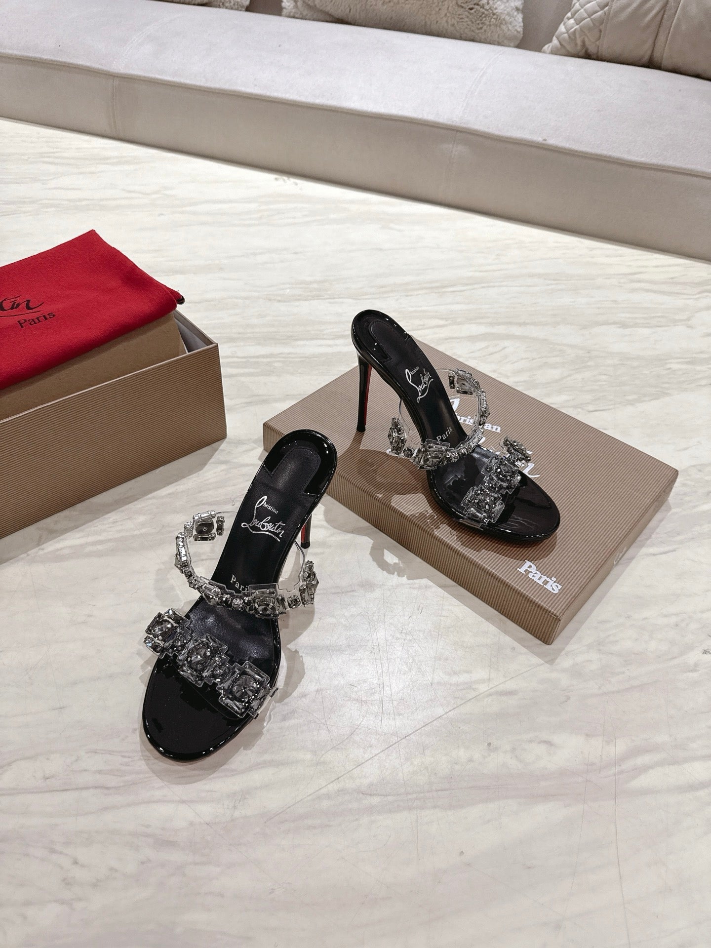 CL 25 Just Queen Sandals 10cm Black PVC Sheepskin 307525