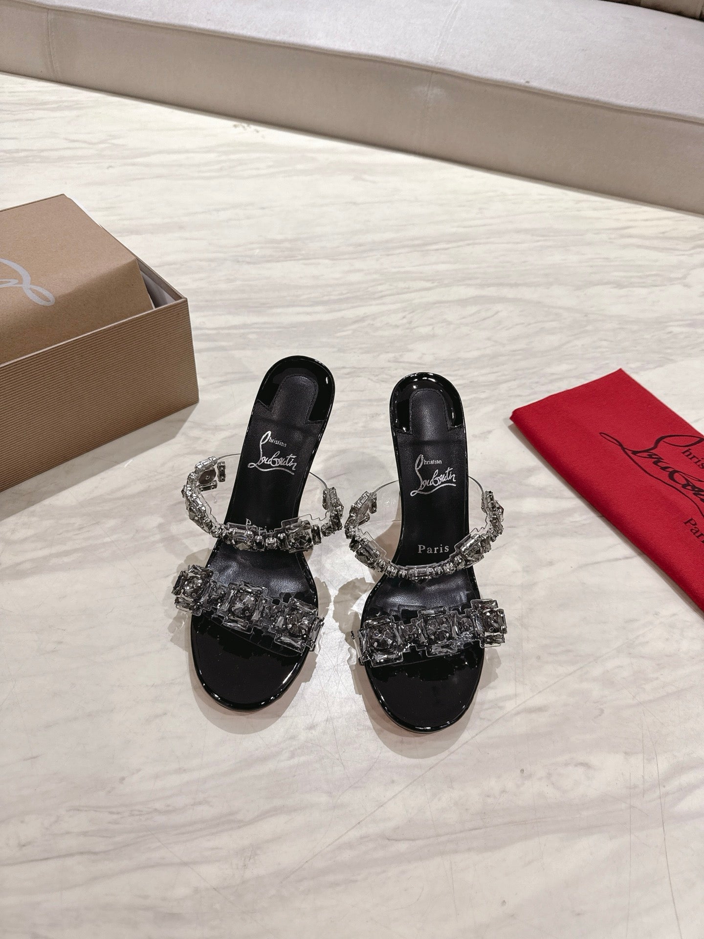 CL 25 Just Queen Sandals 10cm Black PVC Sheepskin 307525