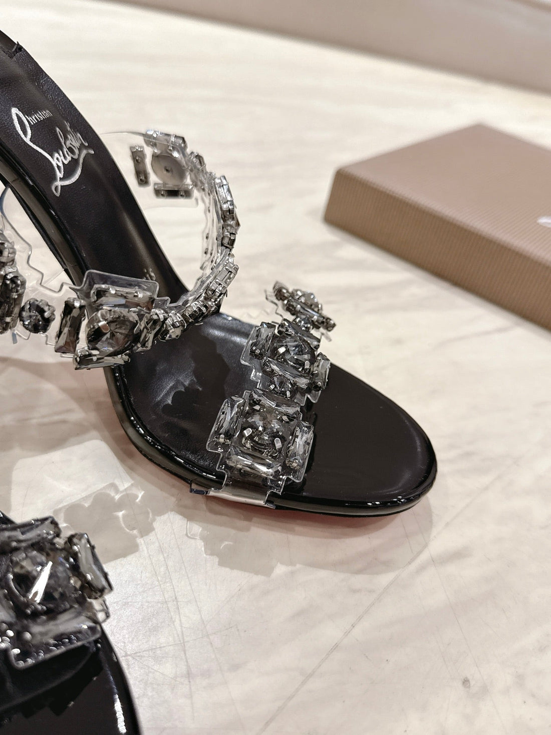 CL 25 Just Queen Sandals 10cm Black PVC Sheepskin 307525