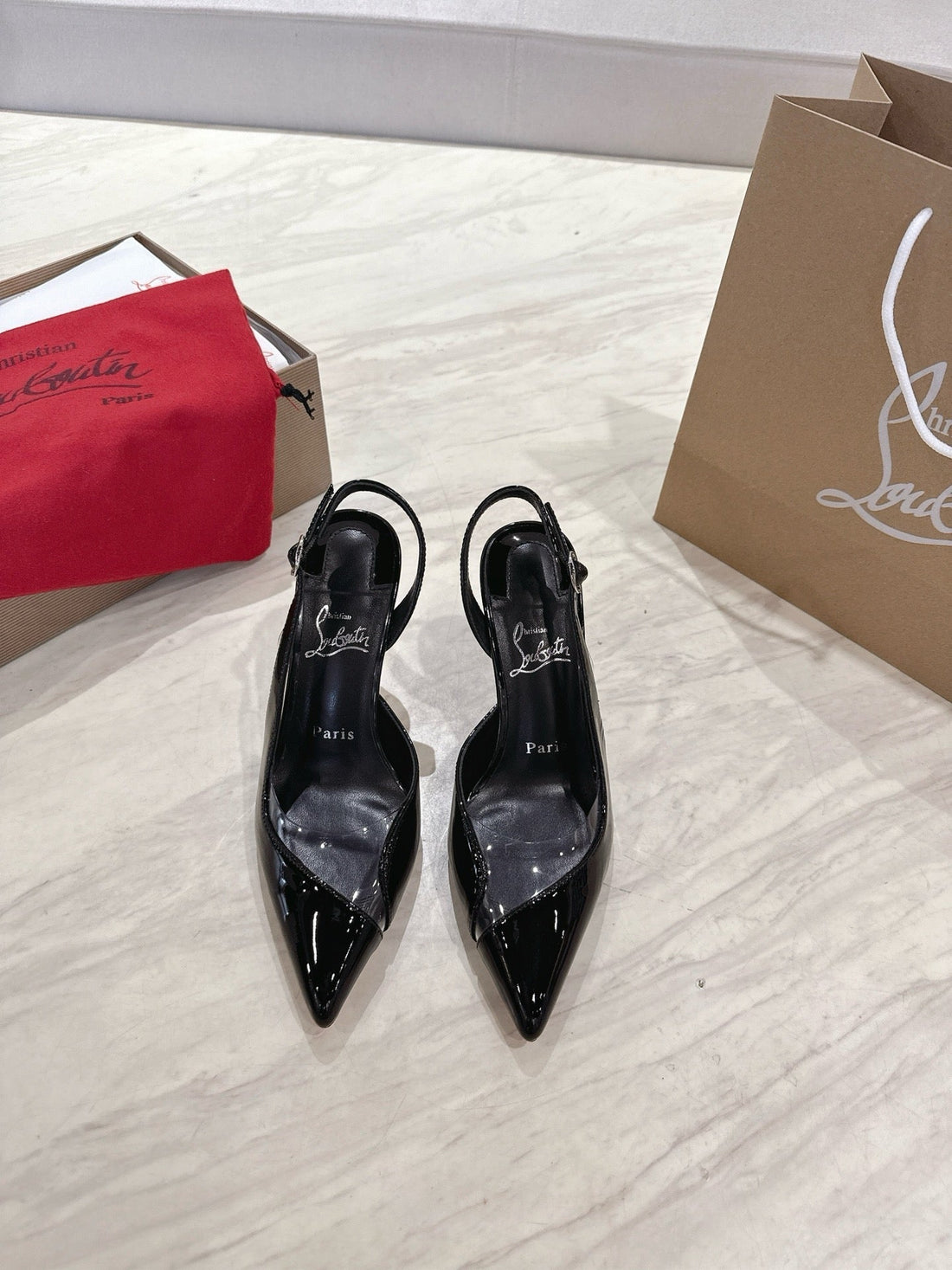 CL 25 Slingback Sandals Black PVC Gloss Calfskin 307531