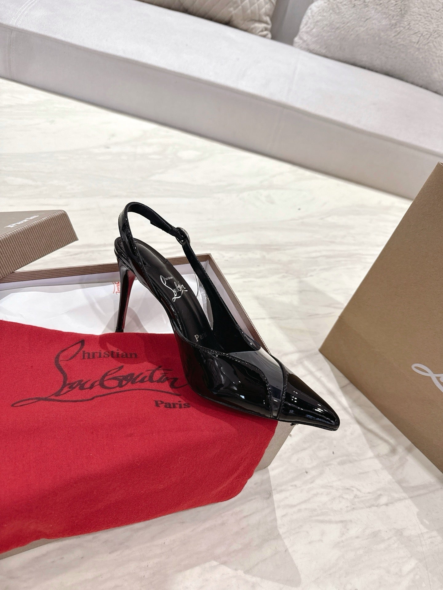 CL 25 Slingback Sandals Black PVC Gloss Calfskin 307531