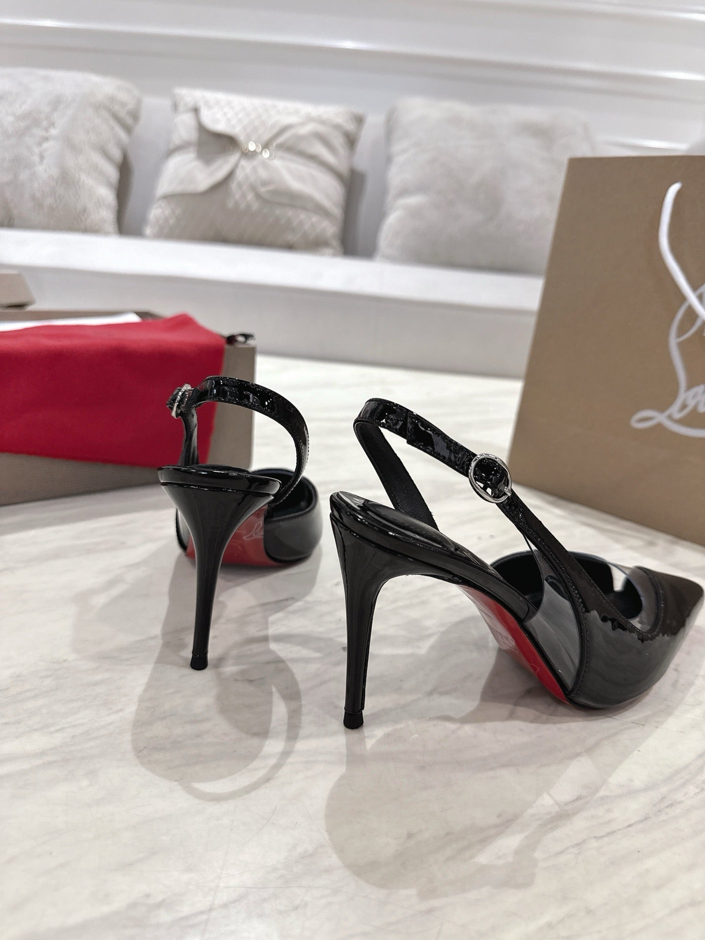 CL 25 Slingback Sandals Black PVC Gloss Calfskin 307531