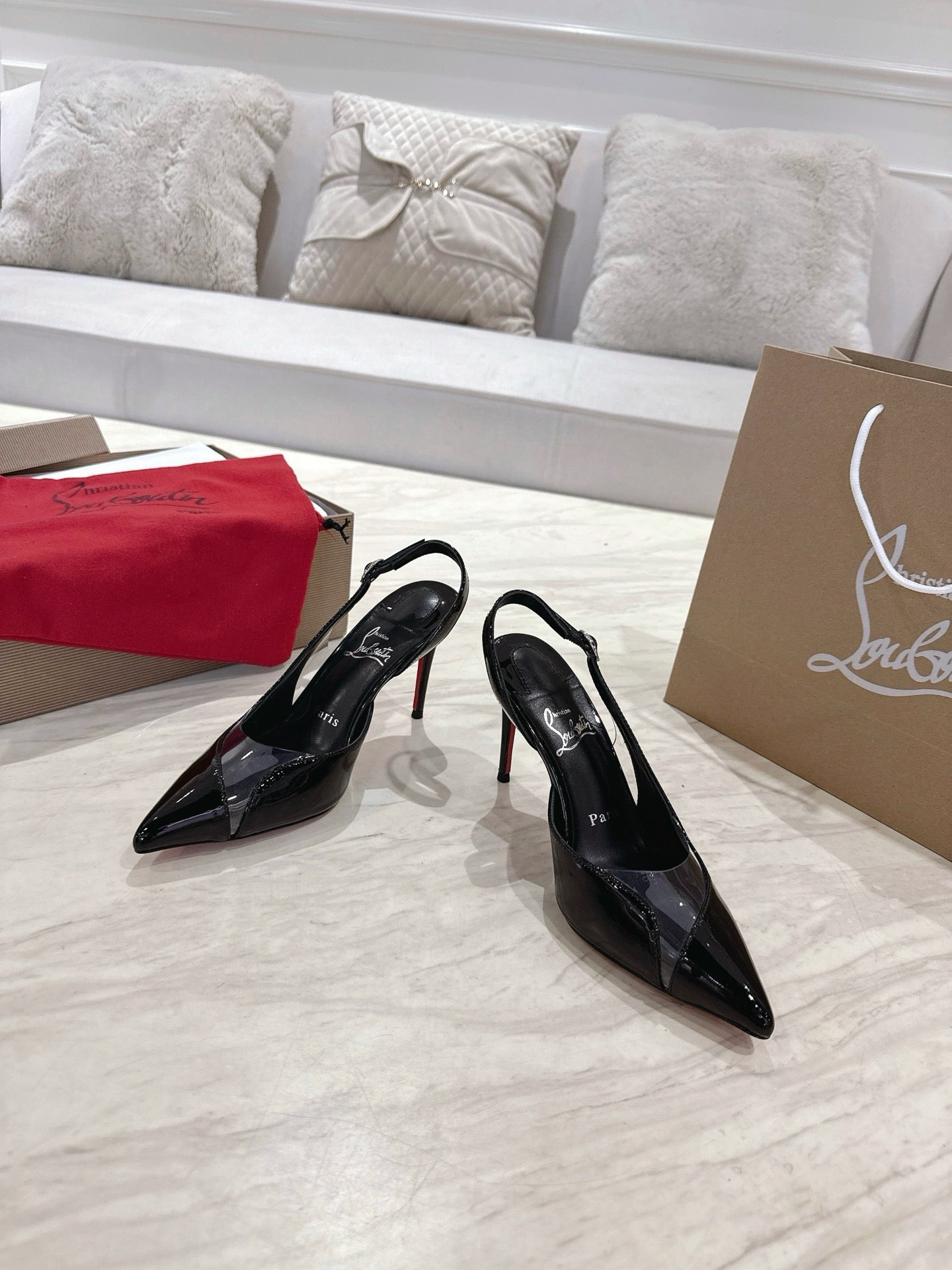 CL 25 Slingback Sandals Black PVC Gloss Calfskin 307531