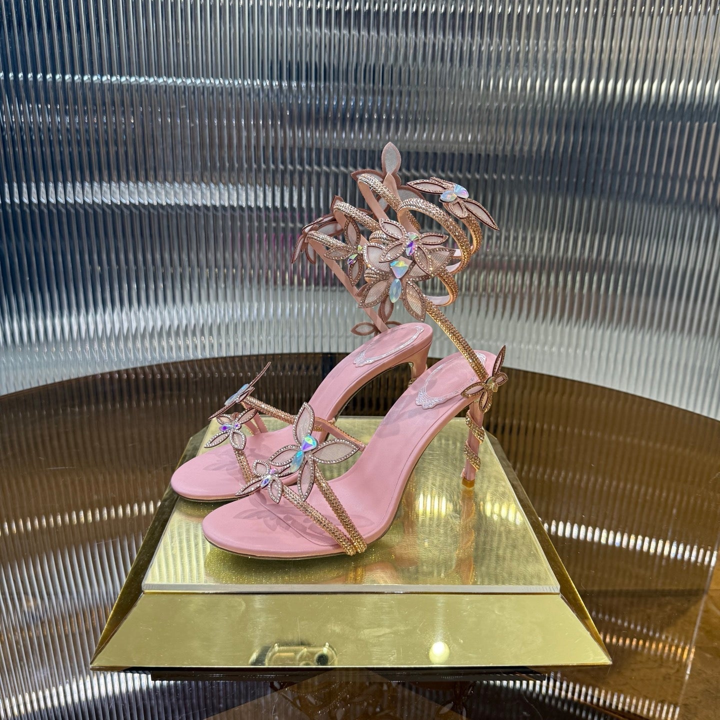 RC 25C Butterfly Sandals Pink Silk Swarovski Crystal Diamond 339484