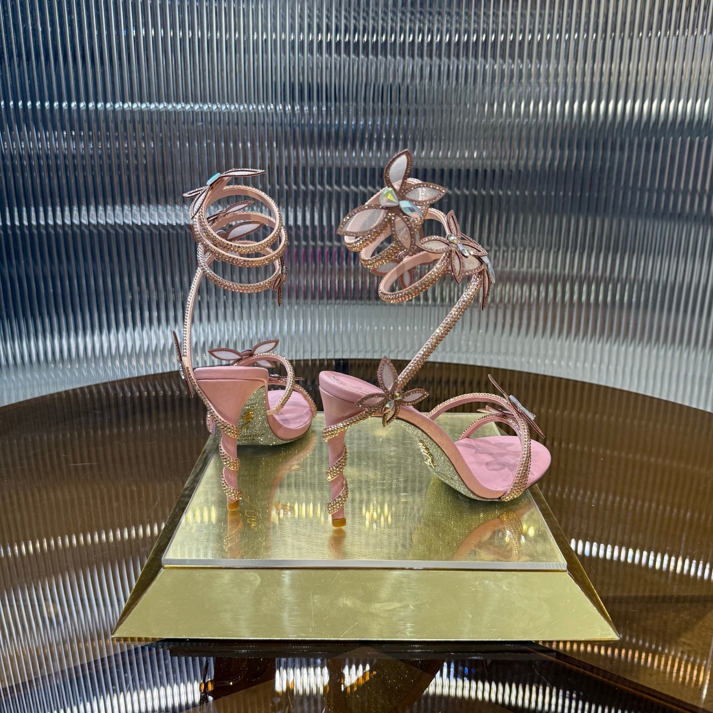 RC 25C Butterfly Sandals Pink Silk Swarovski Crystal Diamond 339484