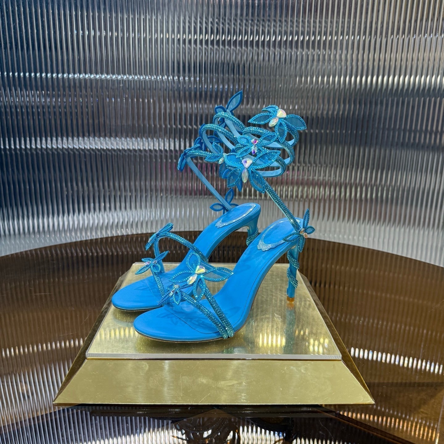 RC 25C Butterfly Sandals Blue Silk Swarovski Crystal Diamond 339486