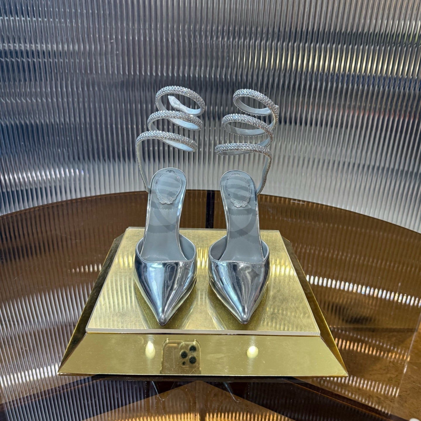 RC 25C Single Sandals Silver Glossy Sheepskin Rhinestone  339495