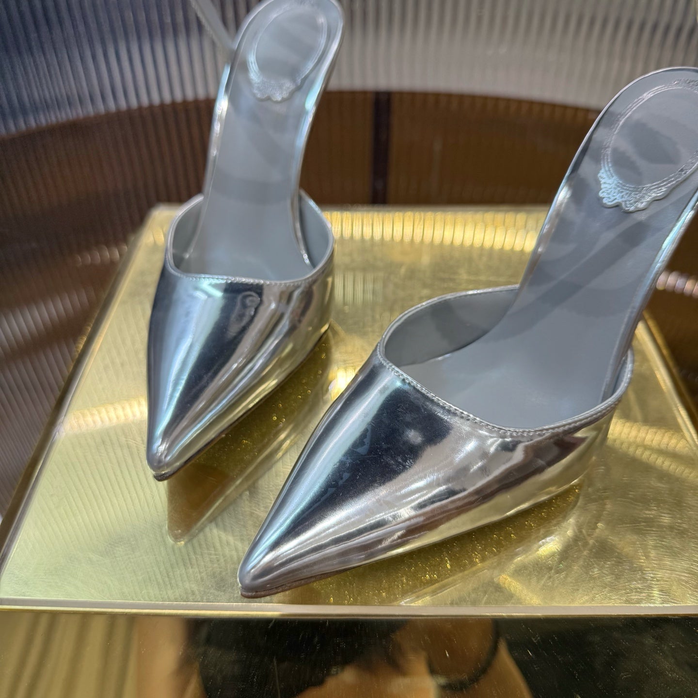 RC 25C Single Sandals Silver Glossy Sheepskin Rhinestone  339495