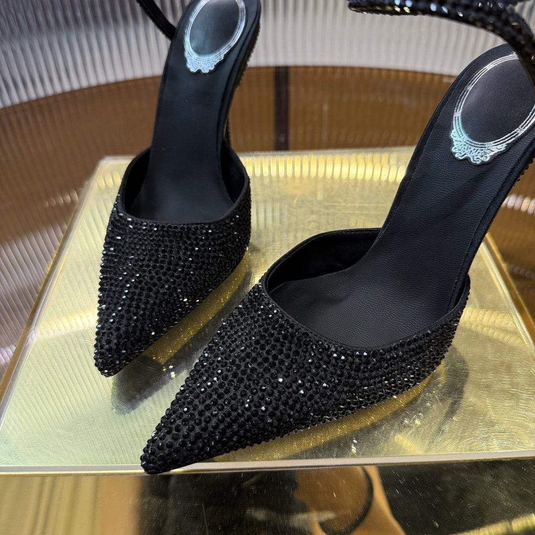 RC 25C Single Sandals Black Sheepskin Rhinestone 339496