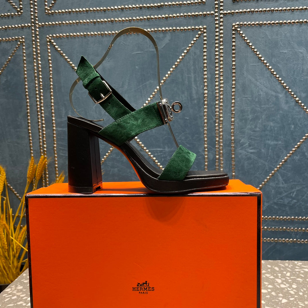 ILONA SANDAL 95 DARK GREEN SUEDE