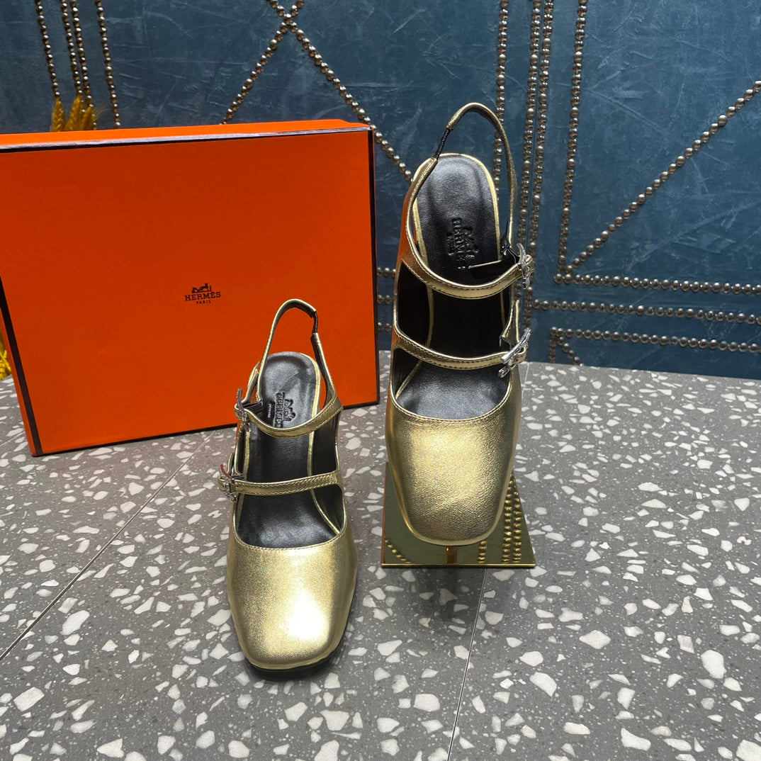 HM Jackie 80 Pump Gold Cowhide  962921