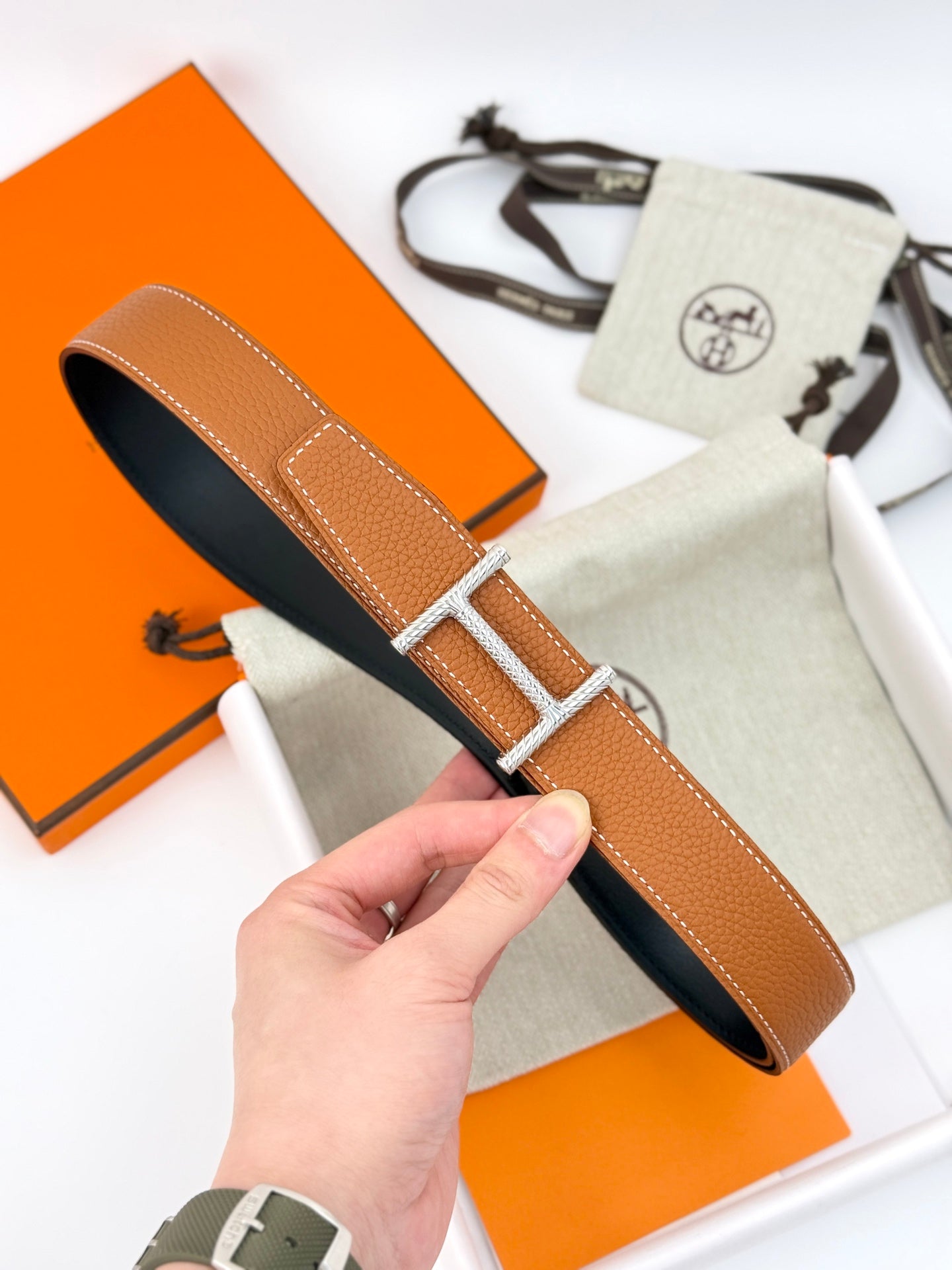 HM 32mm Hisseo belt & Reversible Brown leather 186454