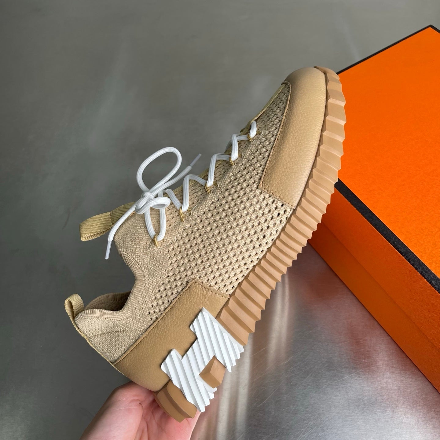 HM Men's 25 Lift Sneaker Beige Mesh Calfskin 703782