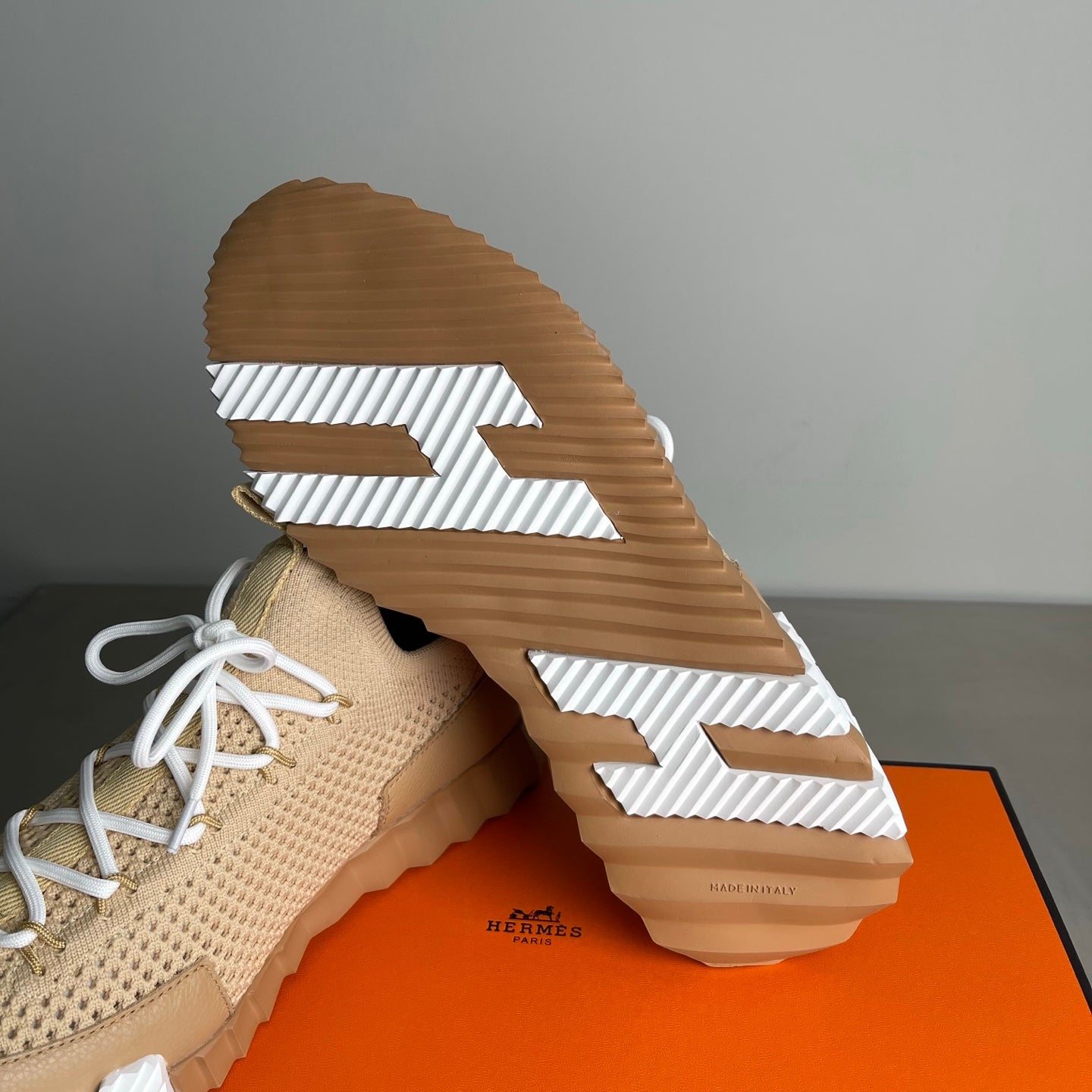 HM Men's 25 Lift Sneaker Beige Mesh Calfskin 703782