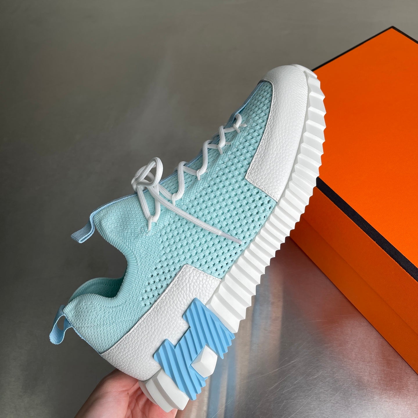 HM Men's 25 Lift Sneaker Pastel Blue Mesh Calfskin 703772