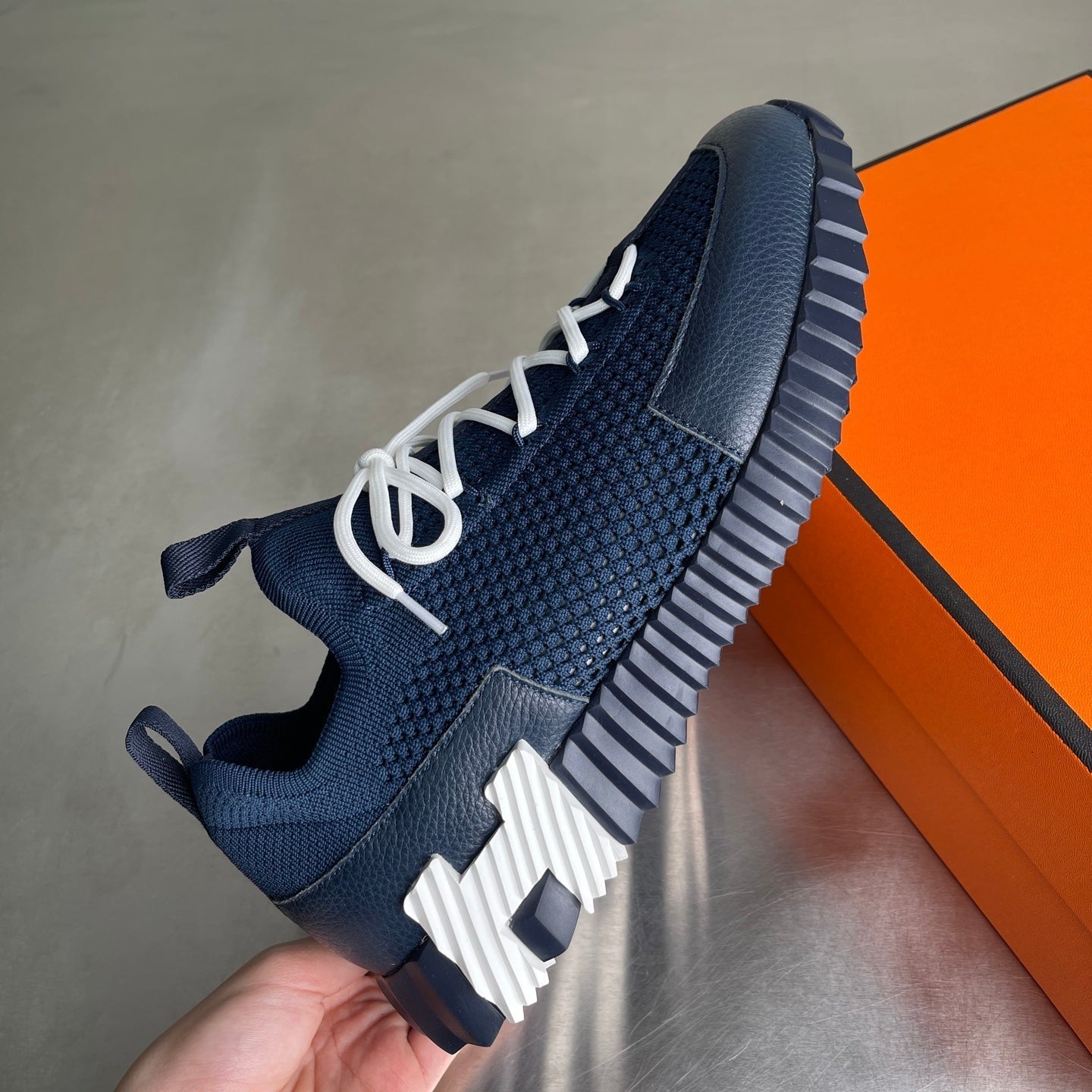 HM Men's 25 Lift Sneaker Navy Blue Mesh Calfskin 703773