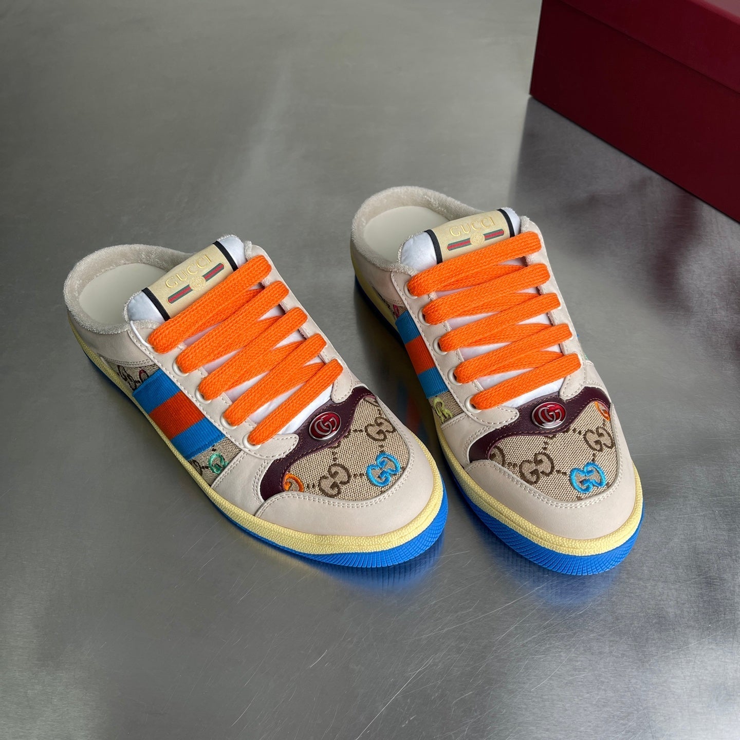 GG Men's Screener Mules Multicolor Suede Denim 722596