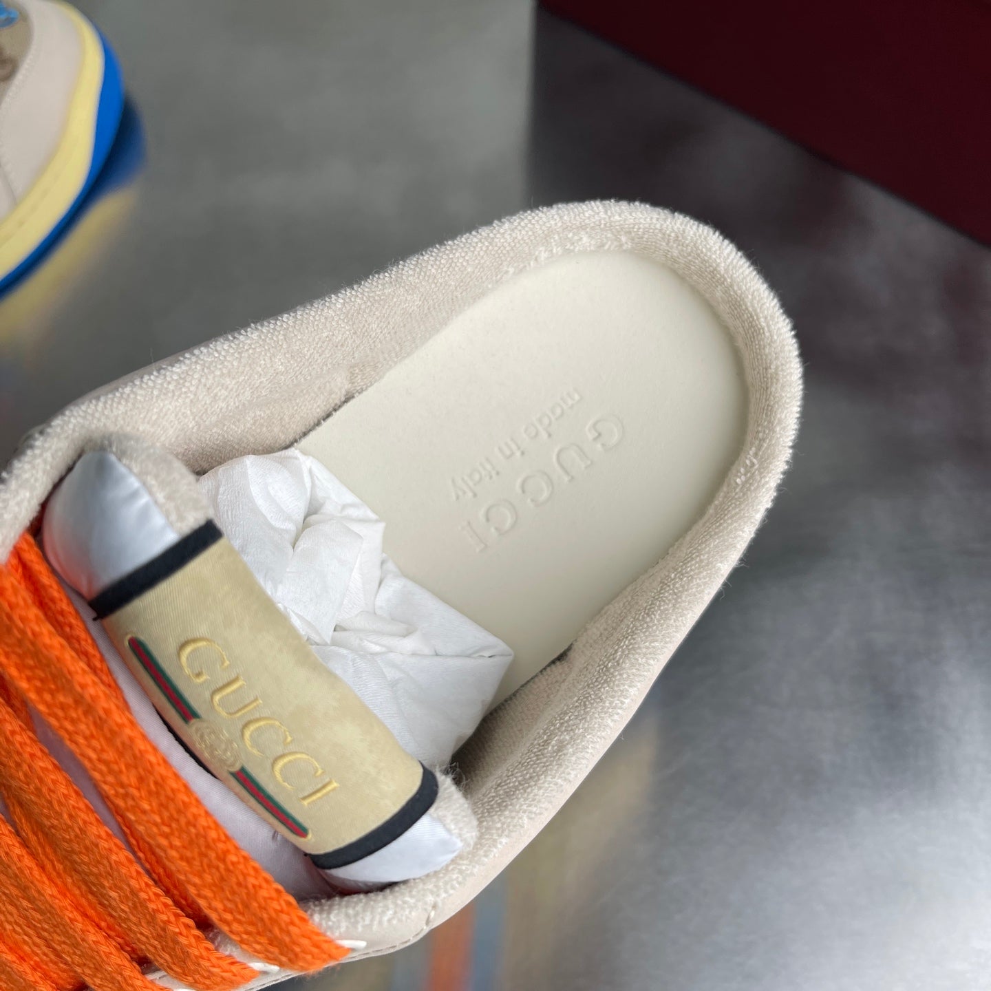 GG Men's Screener Mules Multicolor Suede Denim 722596