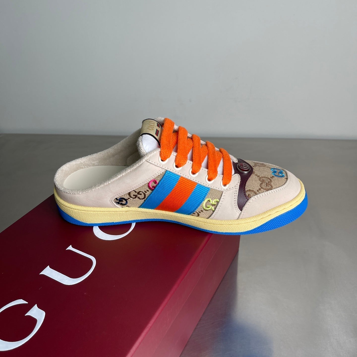 GG Men's Screener Mules Multicolor Suede Denim 722596