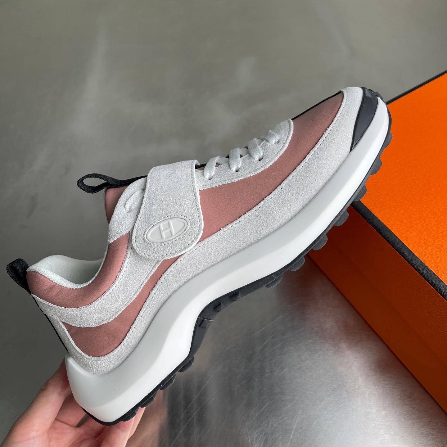 HM Men's Loop Sneaker Pink White Calfskin 741458