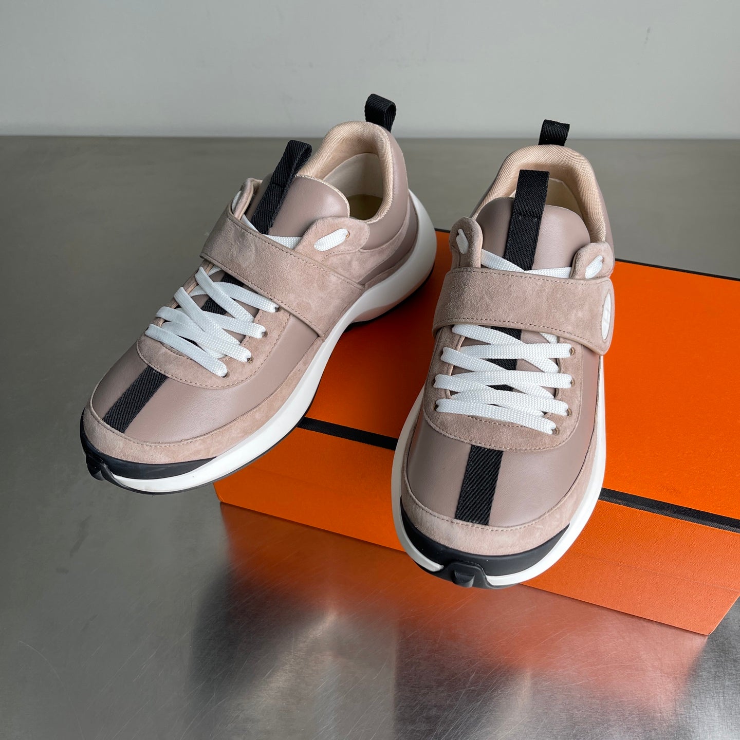 HM Men's Loop Sneaker Beige Calfskin Suede 741459