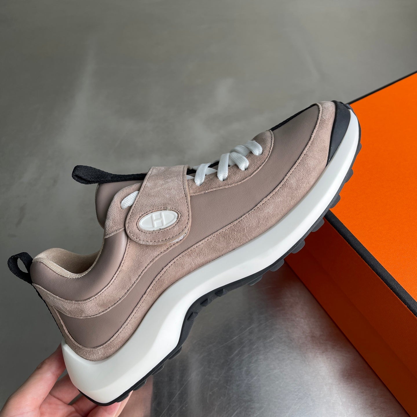 HM Men's Loop Sneaker Beige Calfskin Suede 741459