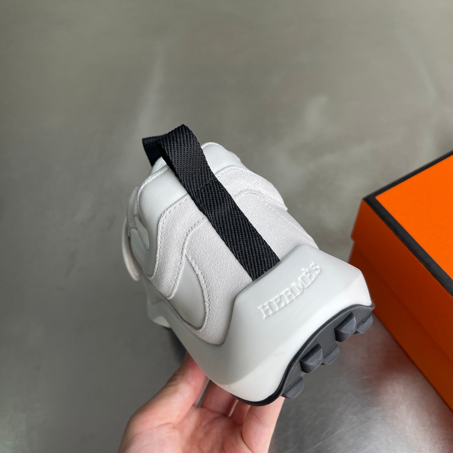 HM Men's Loop Sneaker White Calfskin Suede 741464