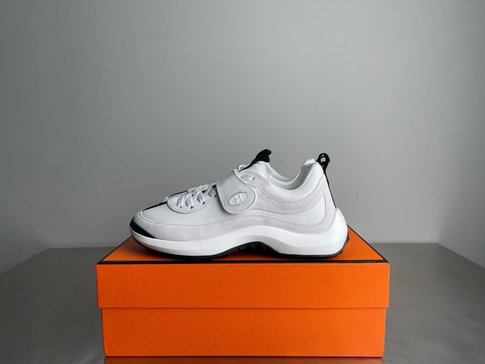 HM Men's Loop Sneaker White Calfskin Suede 741464