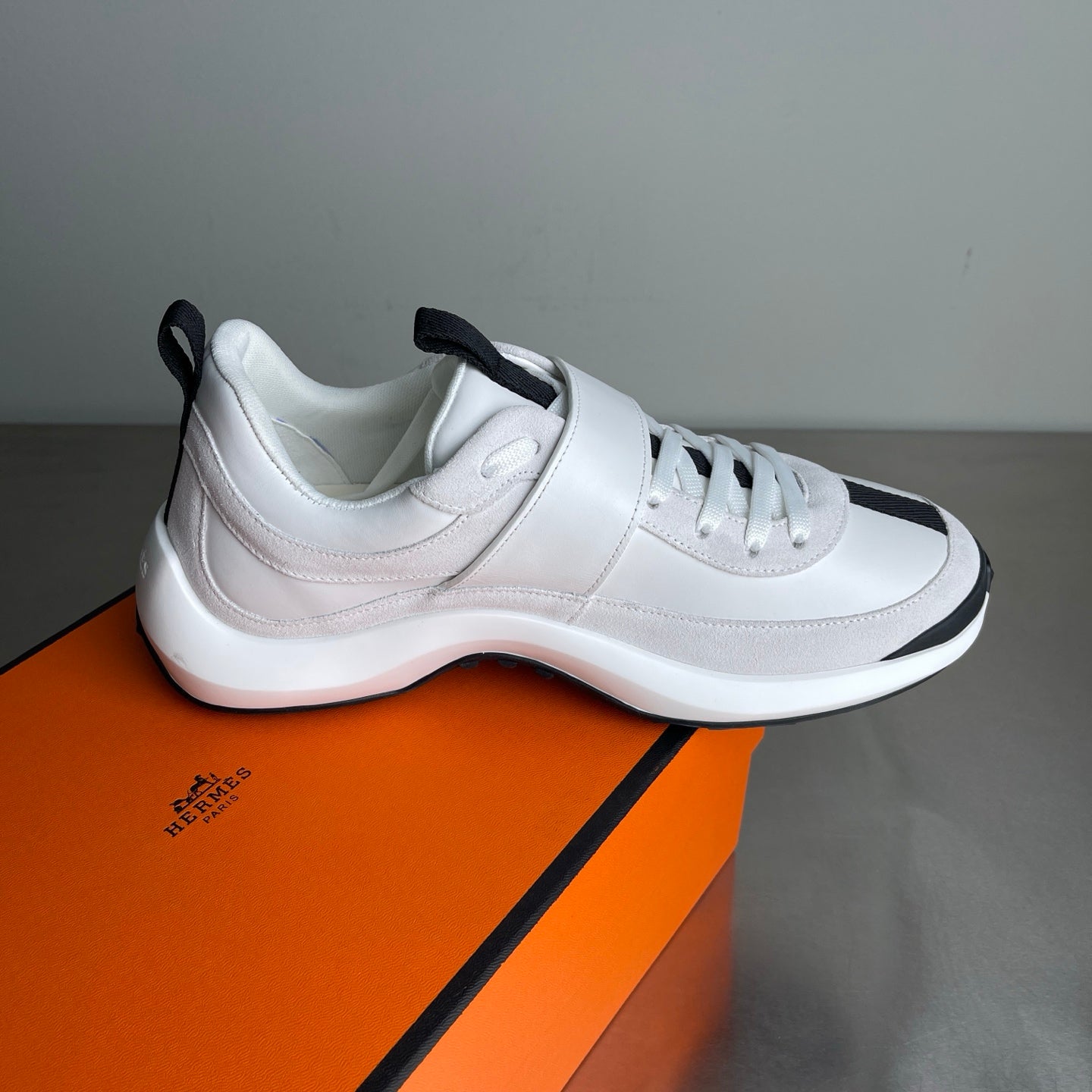 HM Men's Loop Sneaker White Calfskin Suede 741464