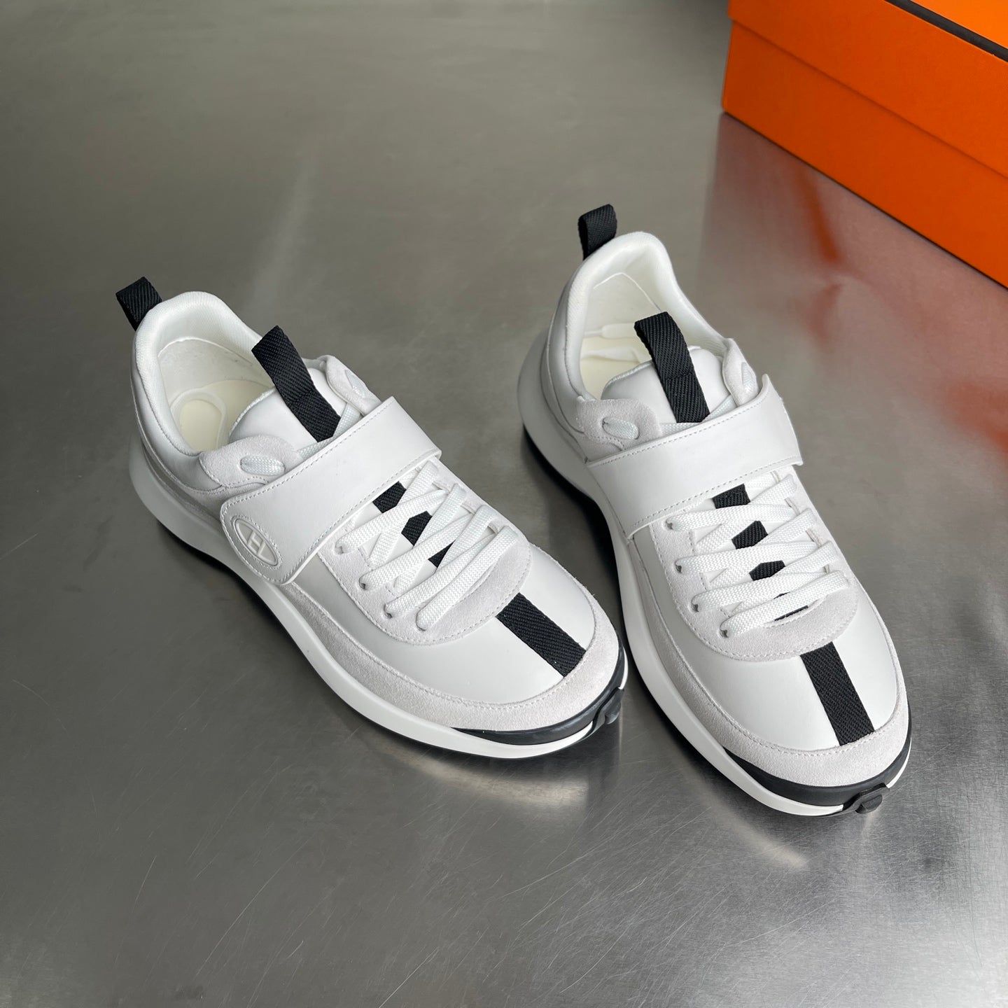 HM Men's Loop Sneaker White Calfskin Suede 741464