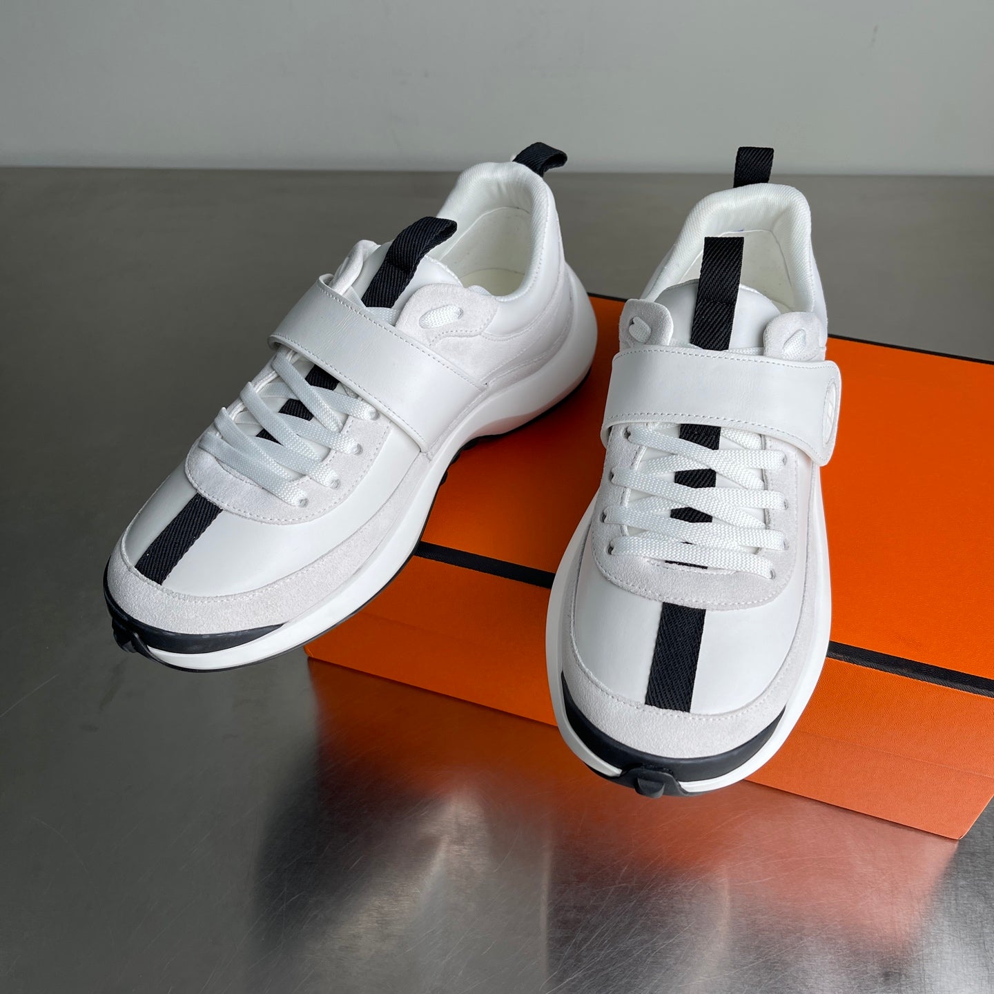 HM Men's Loop Sneaker White Calfskin Suede 741464