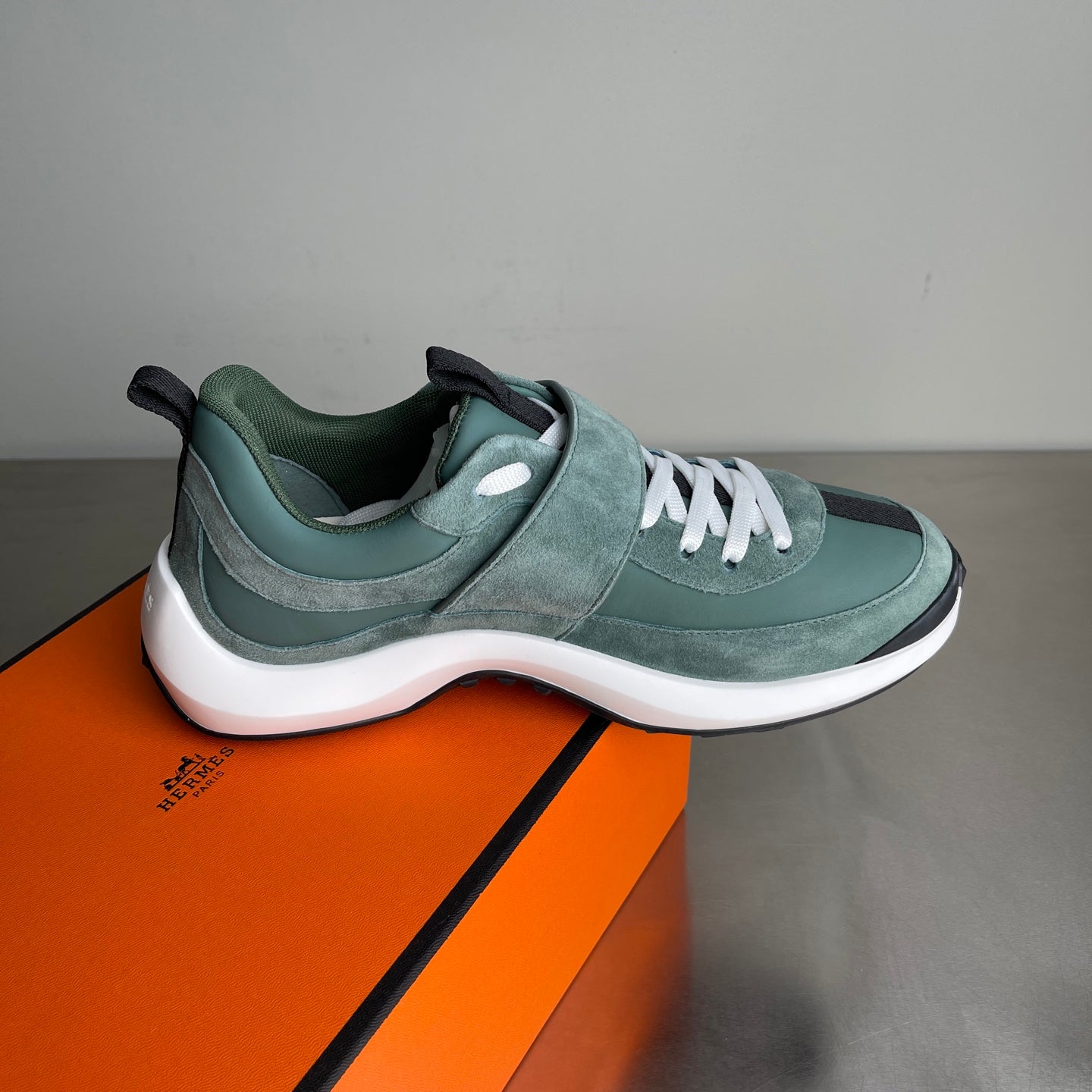 HM Men's Loop Sneaker Light Green Calfskin Suede 741465