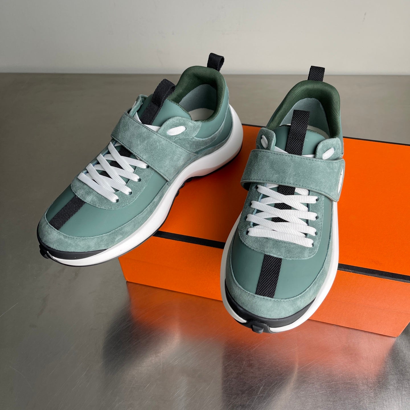 HM Men's Loop Sneaker Light Green Calfskin Suede 741465