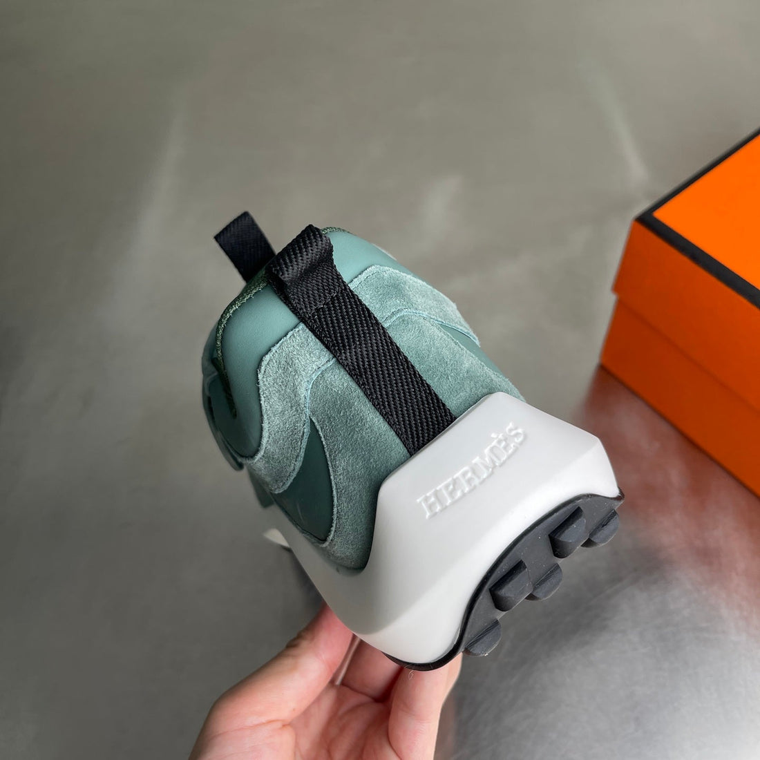 HM Men's Loop Sneaker Light Green Calfskin Suede 741465