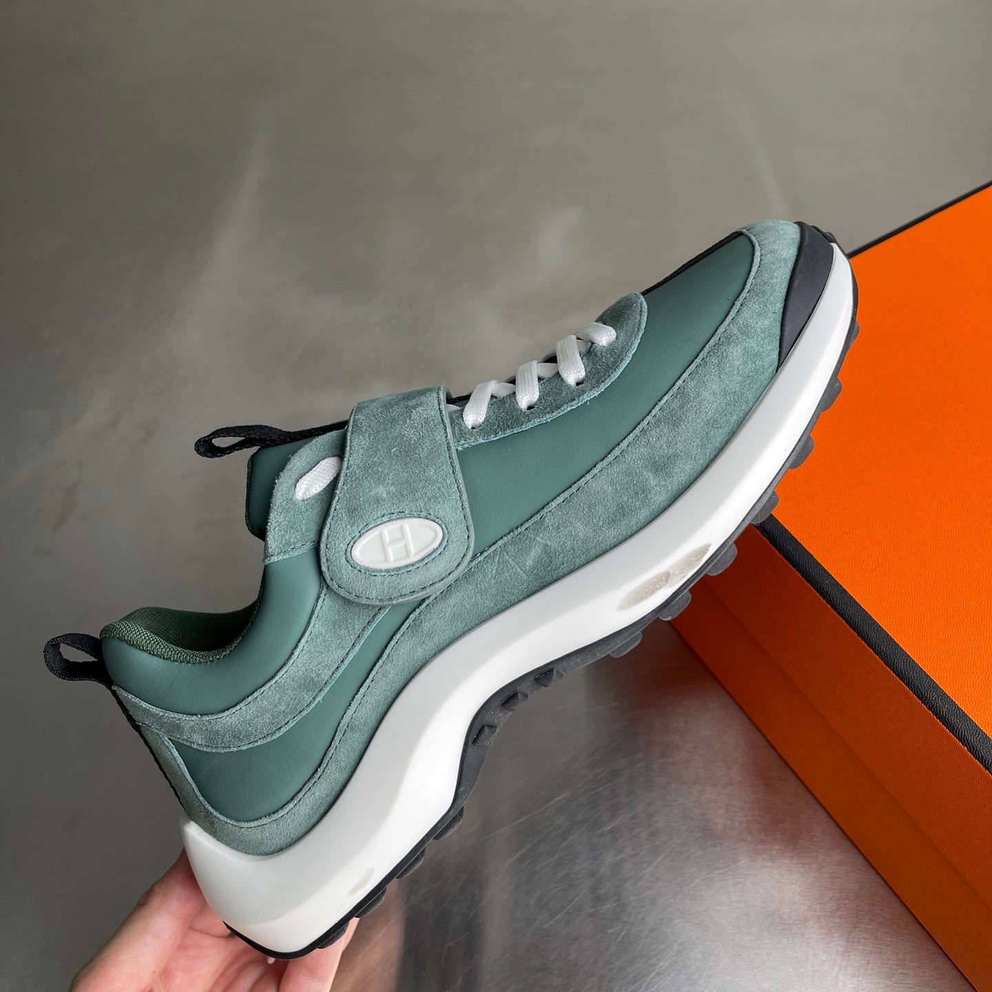 HM Men's Loop Sneaker Light Green Calfskin Suede 741465