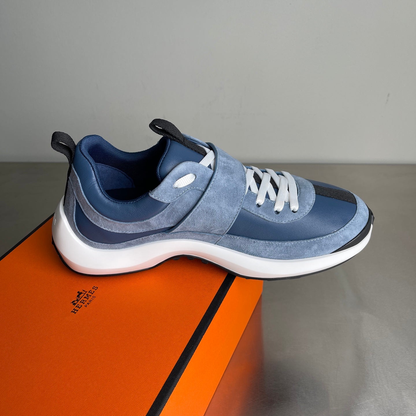 HM Men's Loop Sneaker Blue Calfskin Suede 741466