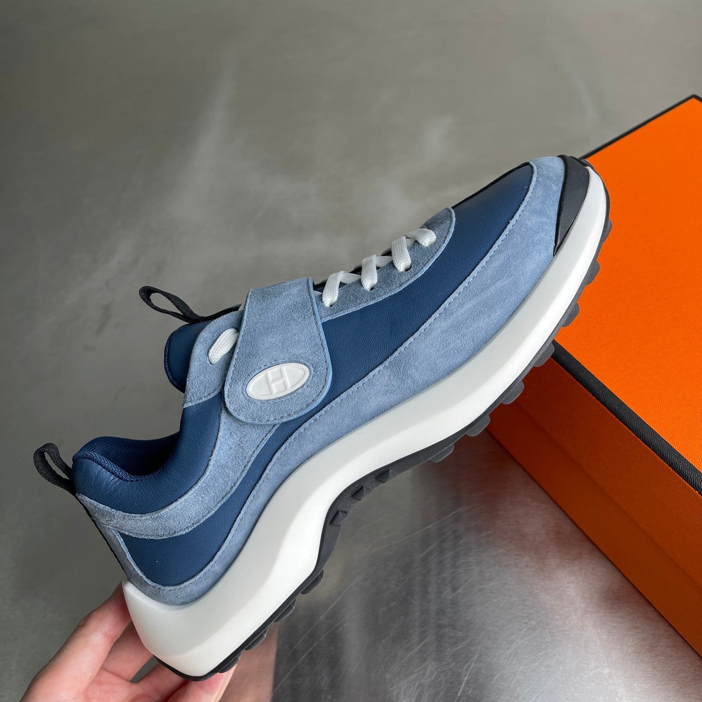 HM Men's Loop Sneaker Blue Calfskin Suede 741466