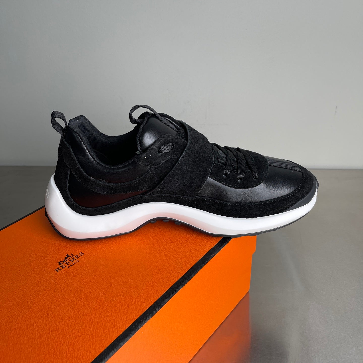 HM Men's Loop Sneaker Black Calfskin Suede 741467