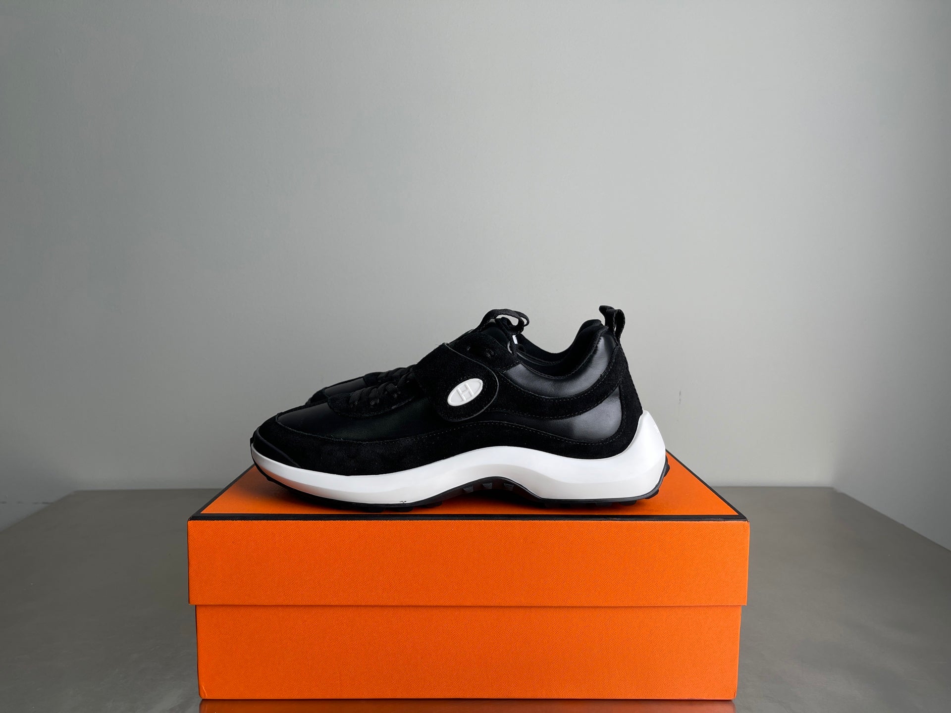 HM Men's Loop Sneaker Black Calfskin Suede 741467