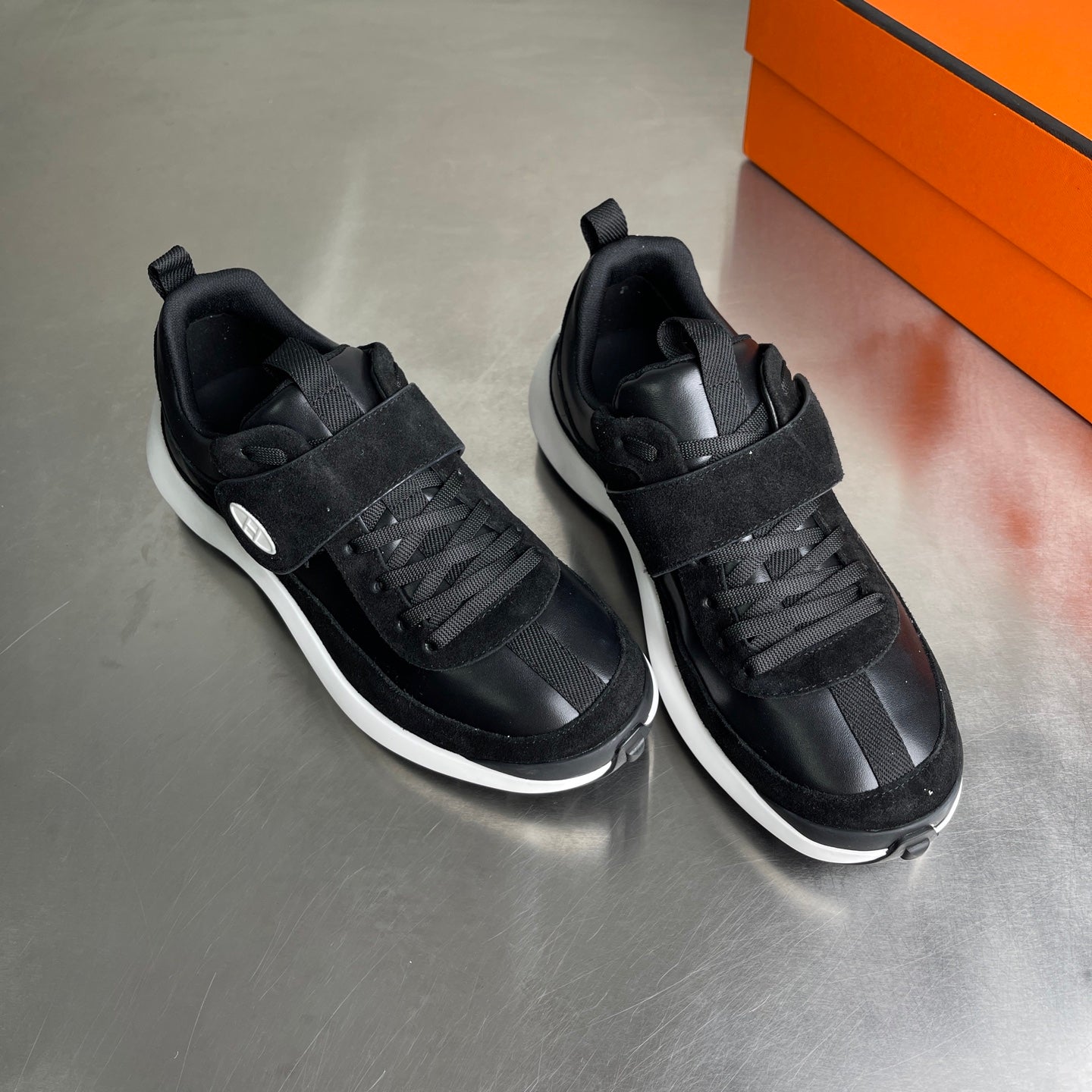 HM Men's Loop Sneaker Black Calfskin Suede 741467