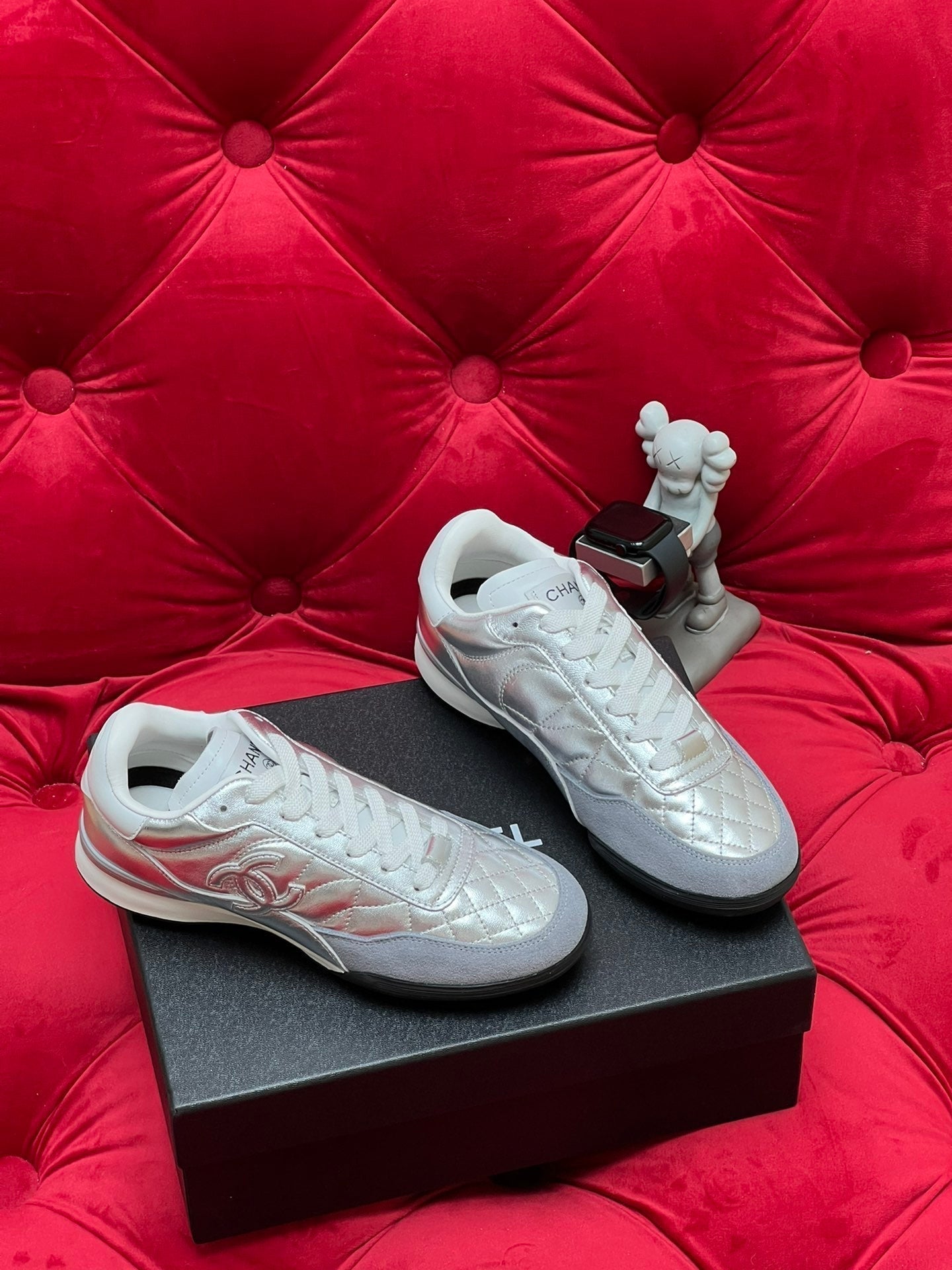cc low sneaker silver metalic quilted calfskin