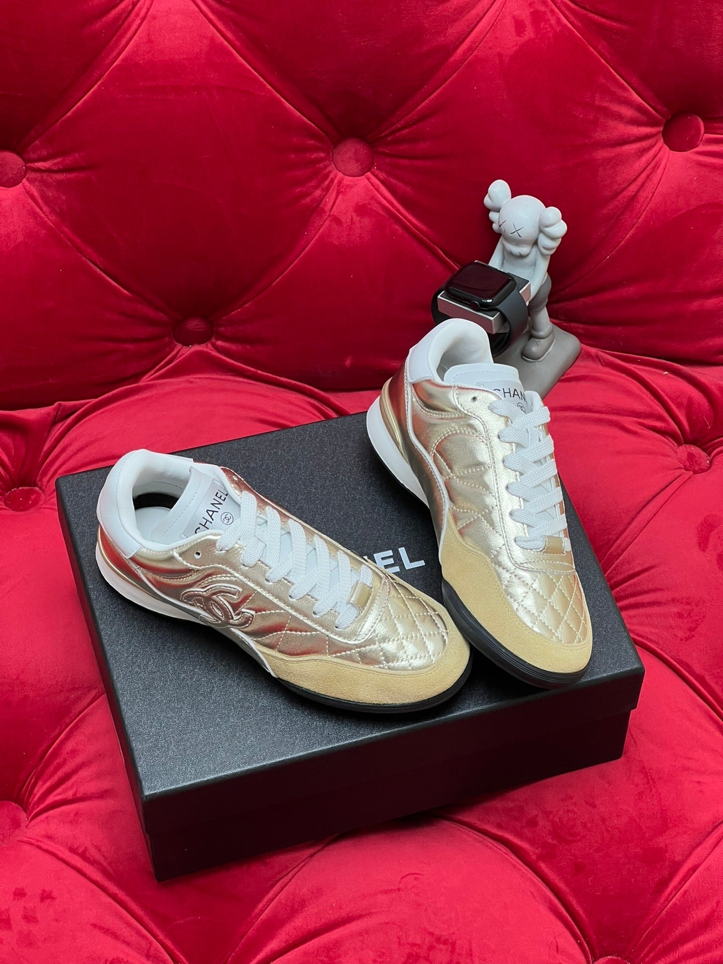 cc low sneaker gold metalic quilted calfskin